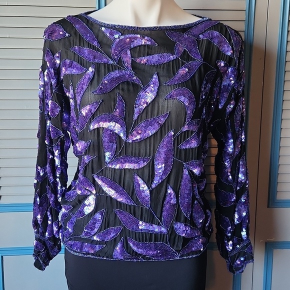 Tops - Vintage Black and Purple Sequin Top
